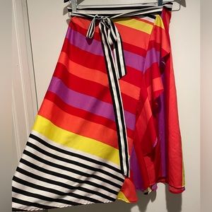 Ranna Gill Women’s Medium Bright Multicolor Striped Wrap Tie Skirt Midi